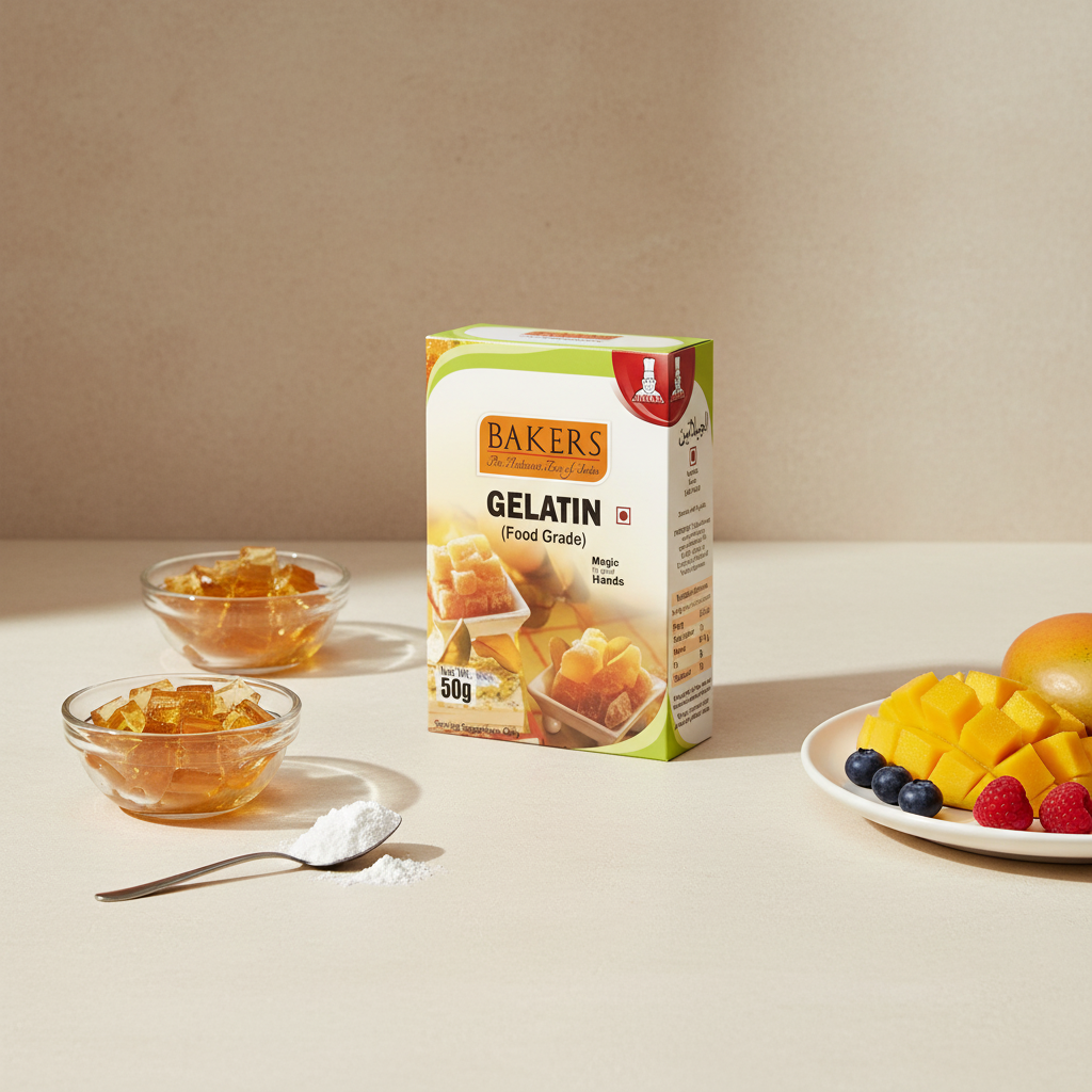 Bakers Gelatin Food Grade 50gm - Non-vegetarian gelatin for desserts and jellies

