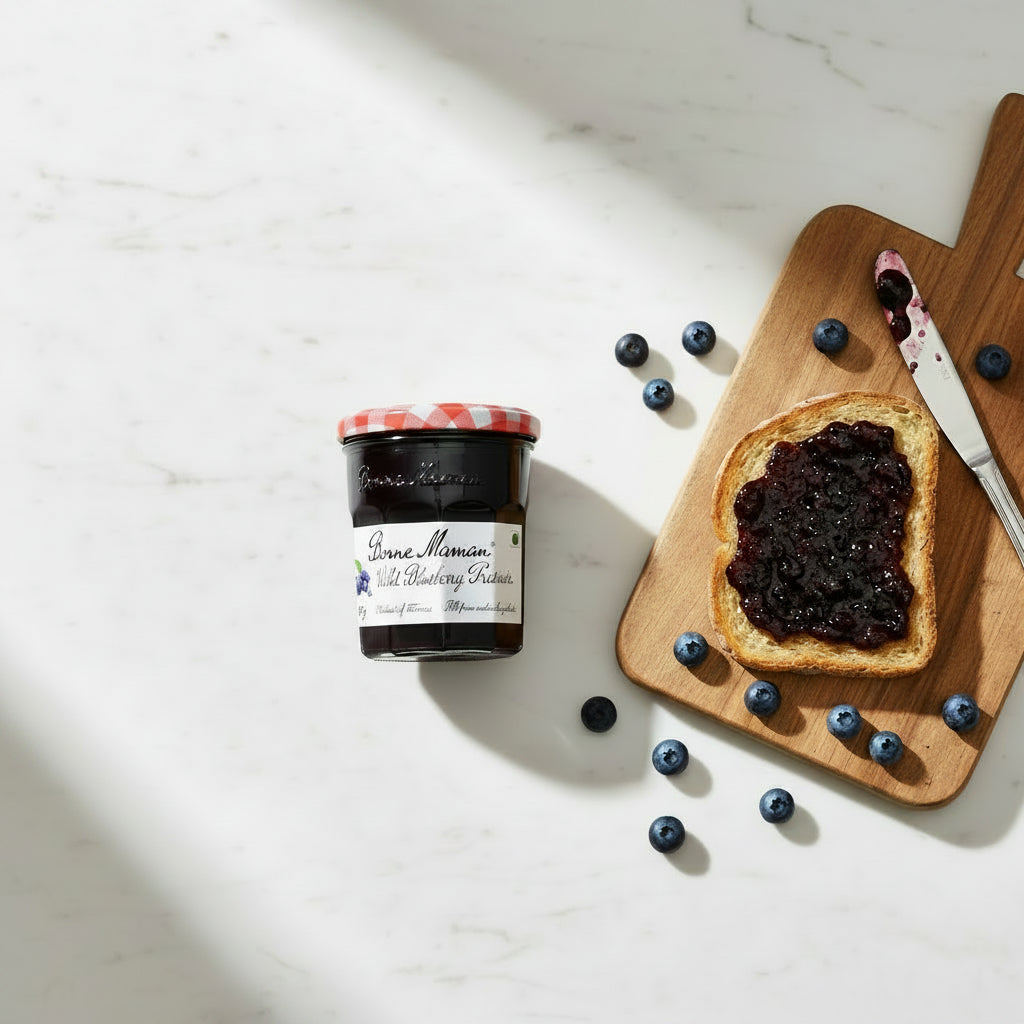 Bonne Maman Wild Blueberry Preserve 370g – Imported French Wild Blueberry Jam Jar with Red Gingham Lid, Product of France