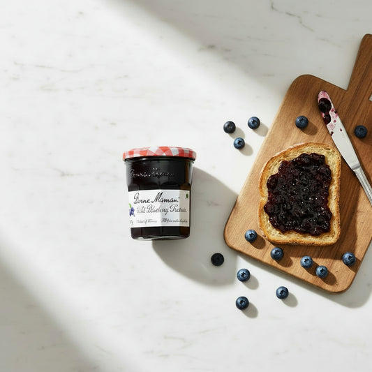 Bonne Maman Wild Blueberry Preserve 370g – Imported French Wild Blueberry Jam Jar with Red Gingham Lid, Product of France