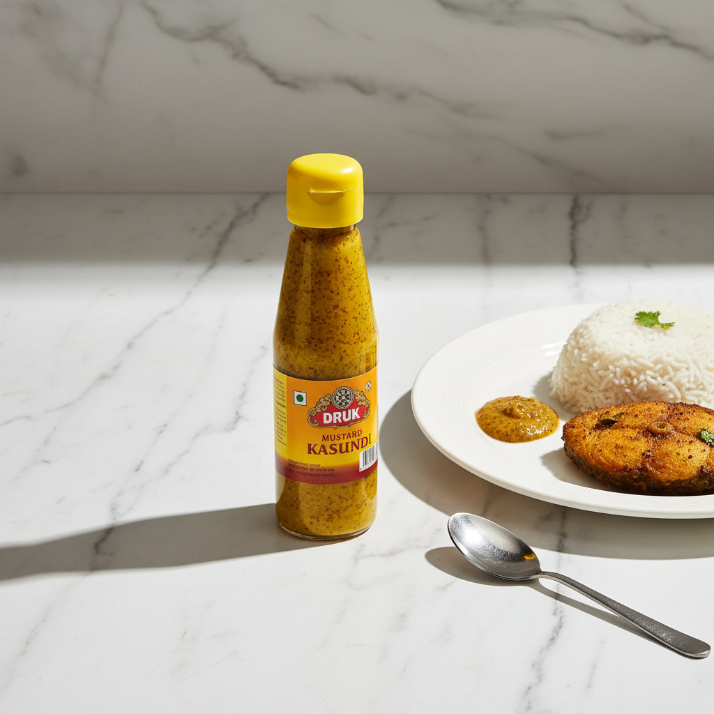 Druk Mustard Kasundi 200g bottle - authentic Bengali tangy mustard sauce