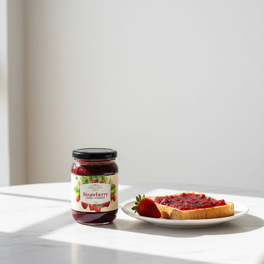 Himalayan Haat Chunky Strawberry Preserve 240g jar with visible fruit chunks