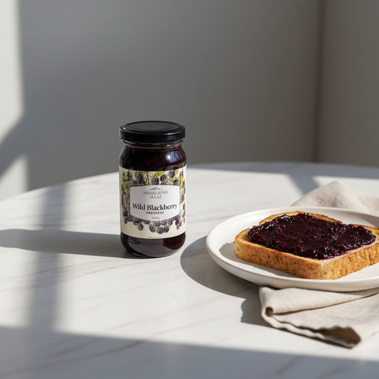 Himalayan Haat Wild Blackberry Preserve 240g jar with foraged blackberries
