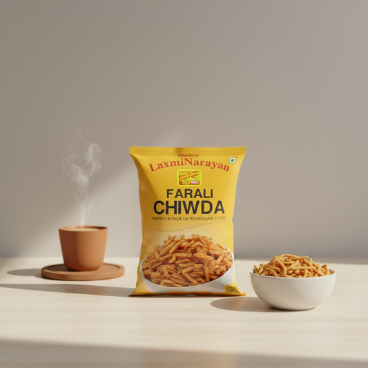 Packaged food item with 'Laxmi Narayan' branding on a gray background