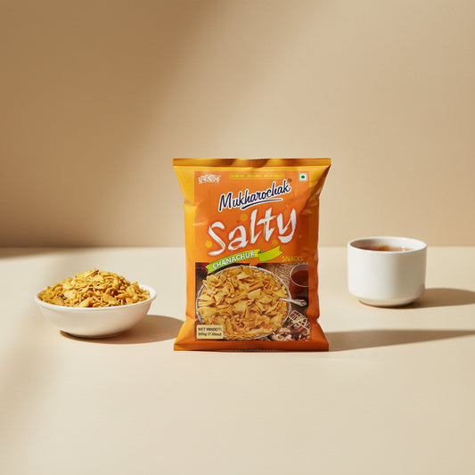 Mukharochak Salty Chanachur snacks packaging on a white background
