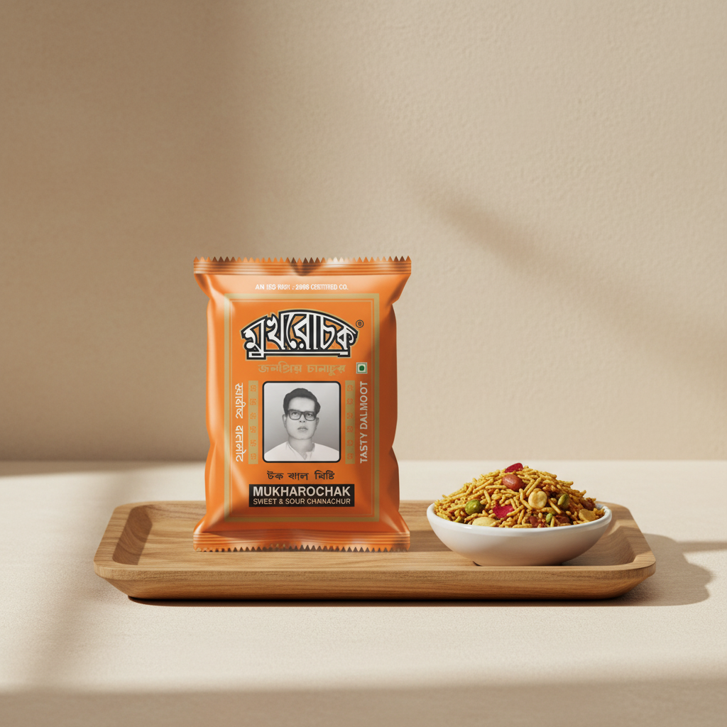 Orange packet of Mukharochak with a portrait on a white background