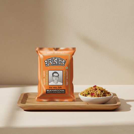 Orange packet of Mukharochak with a portrait on a white background