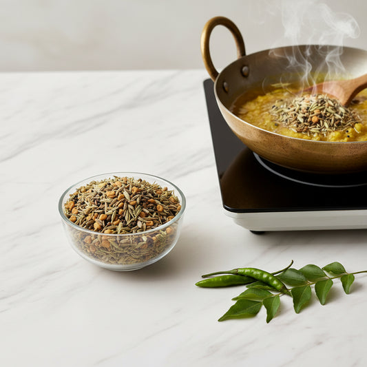Spoonful of dried herbs and spices on a white background