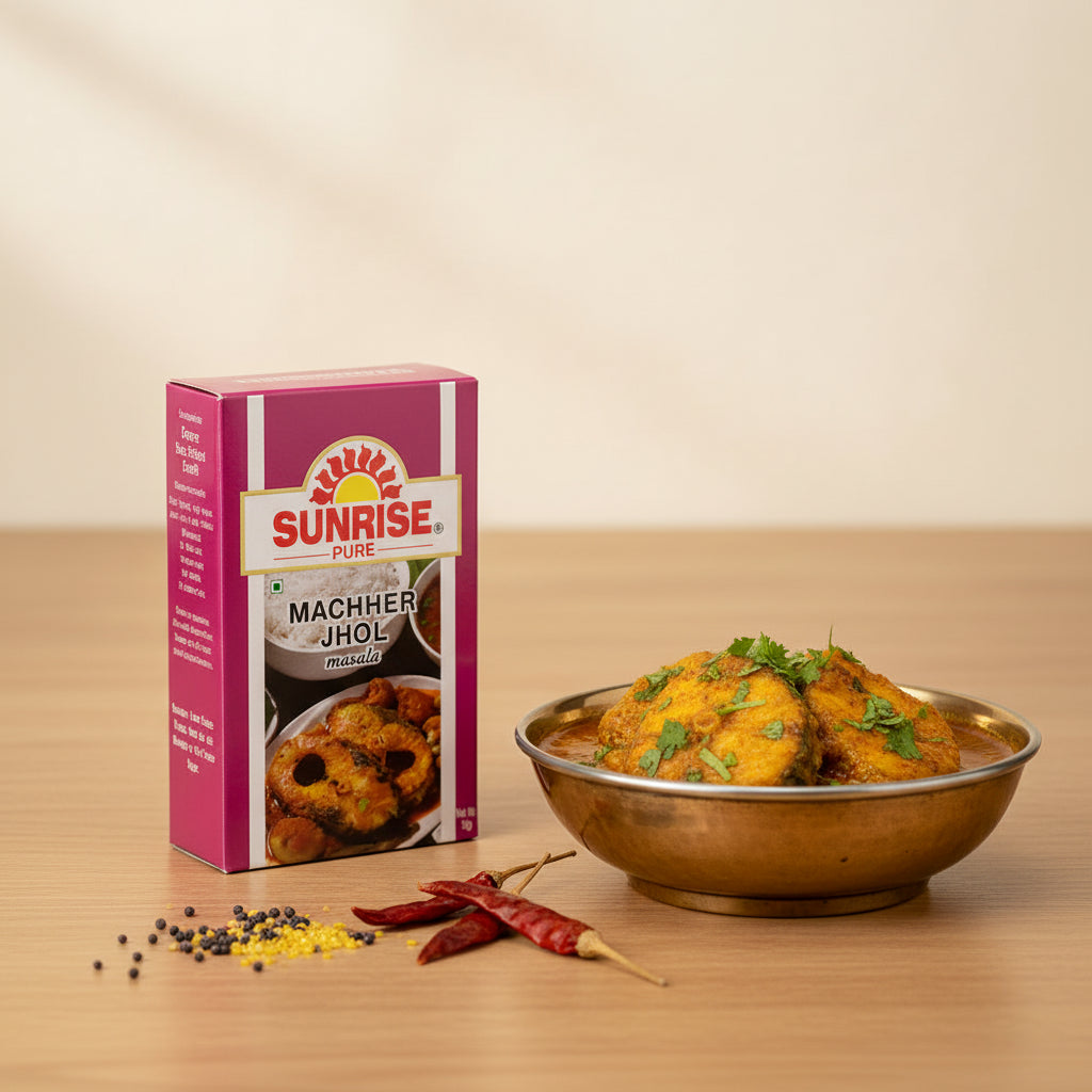 Sunrise Pure Machher Jhol Masala 50g pack - authentic Bengali fish curry spice blend