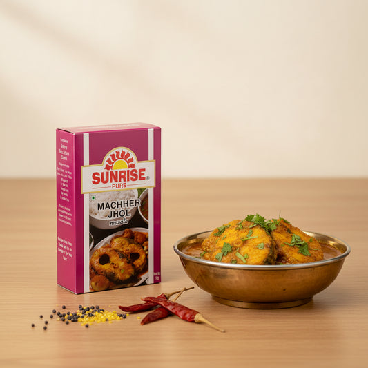 Sunrise Pure Machher Jhol Masala 50g pack - authentic Bengali fish curry spice blend