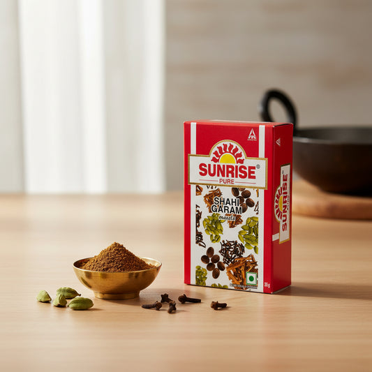 Sunrise Pure Shahi Garam Masala 50g pack - premium royal spice blend for authentic Indian cooking