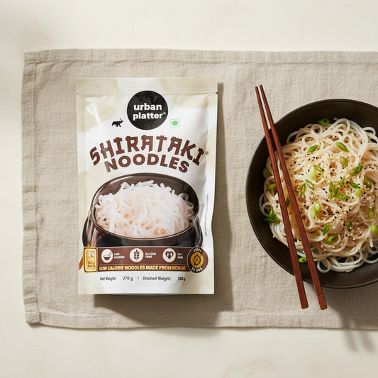 Urban Platter Shirataki Konjac Noodles 270g – Low Calorie, Gluten-Free Konjac Noodles in Stand Up Pouch with Serving Bowl and Chopsticks