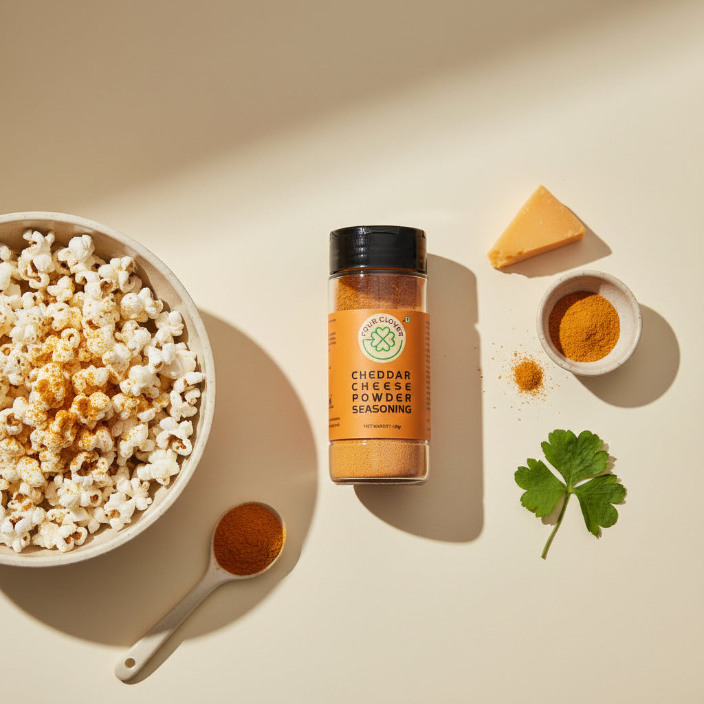 Four Clover Cheddar Cheese Powder Seasoning 60g - orange shaker jar
