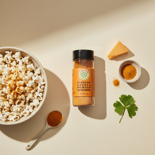 Four Clover Cheddar Cheese Powder Seasoning 60g - orange shaker jar